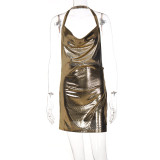 Sexy Backless Solid Slim Fit Split Dress
