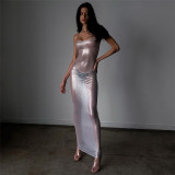 Fashion Spicy Girl Sexy Perspective Mesh Hot Silver Slim Fit Slim Dress