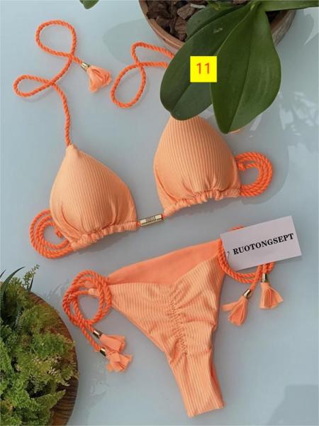 Special Fabric Solid Color Corded Swimwear Multi Color