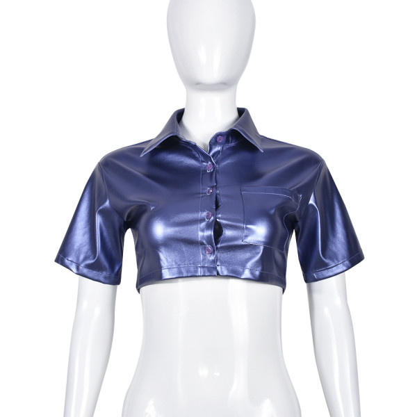 Lapel pocket navel exposed street fashion blouse