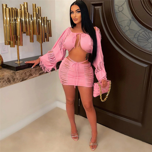 Women's Fashion Solid Color Long Sleeve Lace Up Cardigan Loose Tassel Top