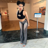 High Waist Wave Point Perspective Straight Leg Pants Street Spicy Girl Hip Lift Slightly Ragged Casual Pants