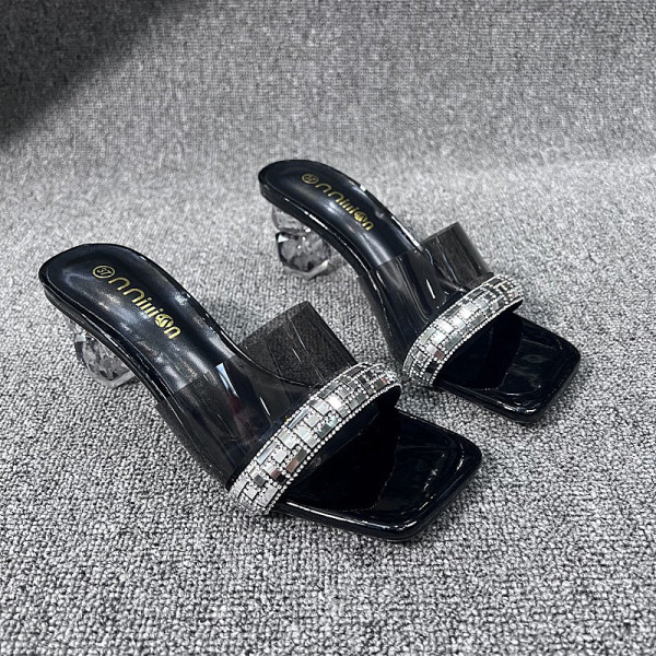 Transparent thick heel slippers, sandals, oversized women's shoes