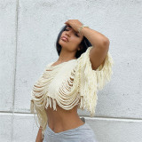 Fashion Irregular Cut Out Tassel Pullover Knit Overwear Loose Top