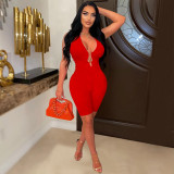 Fashion Women's Solid Color Open Back V-Neck Sleeveless Shorts Jumpsuit