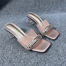 Transparent thick heel slippers, sandals, oversized women's shoes