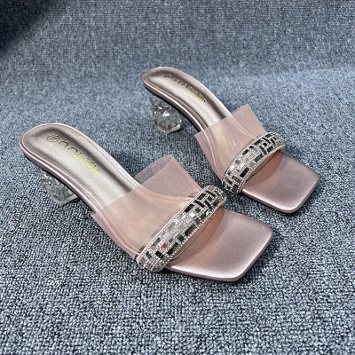 Transparent thick heel slippers, sandals, oversized women's shoes