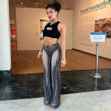 High Waist Wave Point Perspective Straight Leg Pants Street Spicy Girl Hip Lift Slightly Ragged Casual Pants