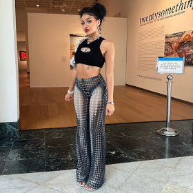 High Waist Wave Point Perspective Straight Leg Pants Street Spicy Girl Hip Lift Slightly Ragged Casual Pants