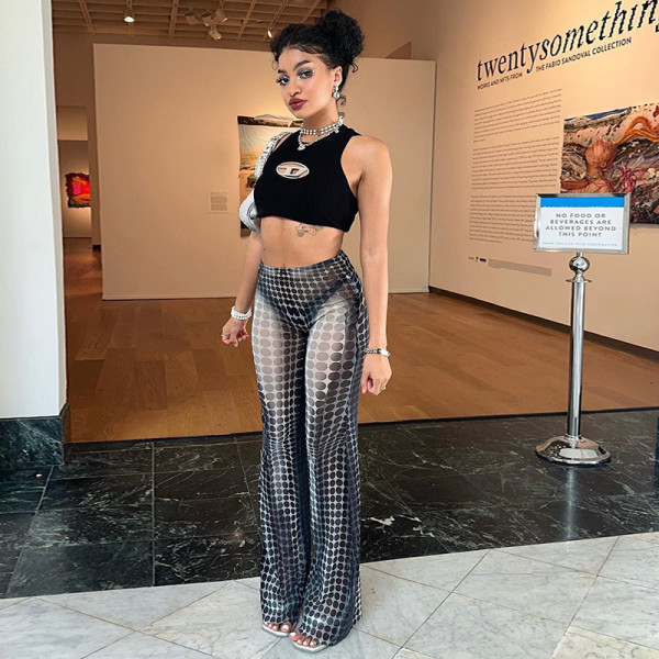 High Waist Wave Point Perspective Straight Leg Pants Street Spicy Girl Hip Lift Slightly Ragged Casual Pants