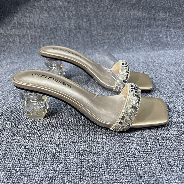 Transparent thick heel slippers, sandals, oversized women's shoes