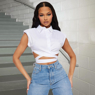 Shirt Collar Strap Open Umbilical Fashion Shirt Top
