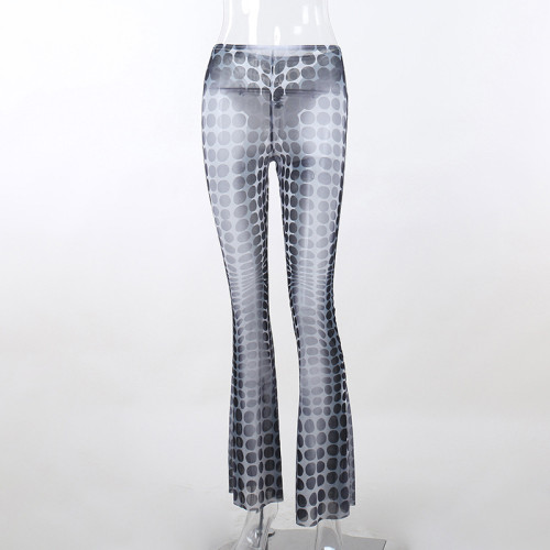 High Waist Wave Point Perspective Straight Leg Pants Street Spicy Girl Hip Lift Slightly Ragged Casual Pants