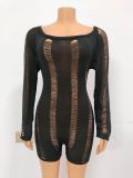 Women's Open Back Sweater Hollow out Knitted Nightwear Soft Sexy One Piece Shorts