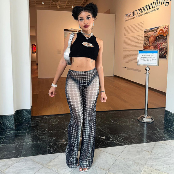 High Waist Wave Point Perspective Straight Leg Pants Street Spicy Girl Hip Lift Slightly Ragged Casual Pants