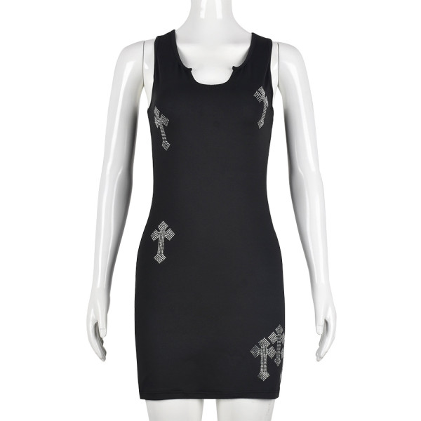 Hot Diamond Off Shoulder Sleeveless Cross Sexy Wrapped Hip Skirt