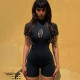 Letter cut-out street casual women's tight basic round neck short sleeve jumpsuit