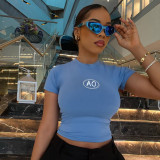 Round Neck Tight Letter Print Simple Casual Short Sleeve T-Shirt