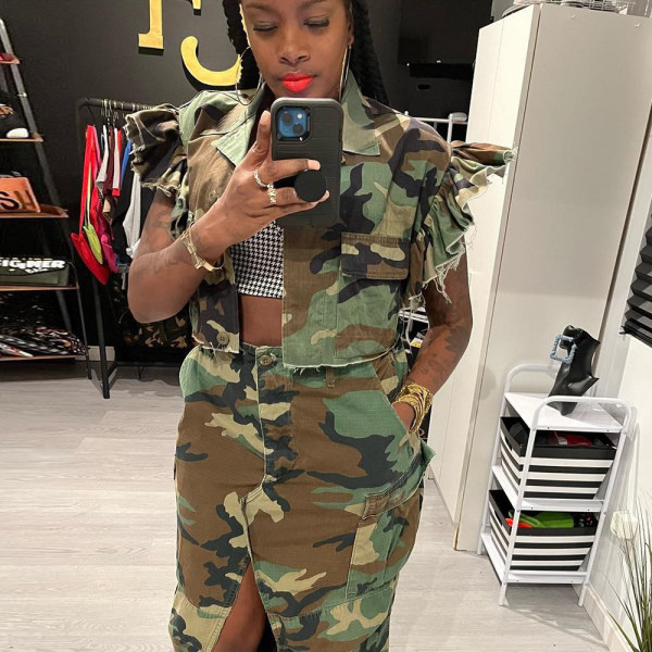 Camo Women's Ruffle Lace Sleeve Pocket Personalized Cardigan Outdoor Short Sleeve Women's Jacket
