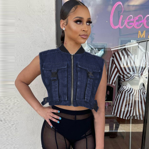 Denim wash bag buckle fashion trend work style vest top
