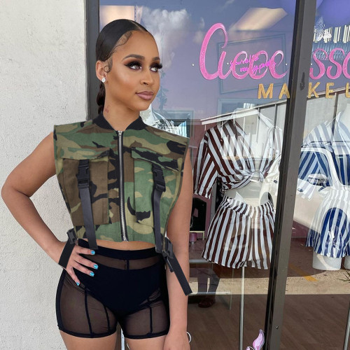 Denim wash bag buckle fashion trend work style vest top