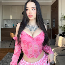 Fashion printed women's ear lace up neck wrap chest net Fashion printed women's ear lace up neck wrap chest net