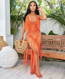 Women's long tassel hollowed out knitted one piece swimsuit
