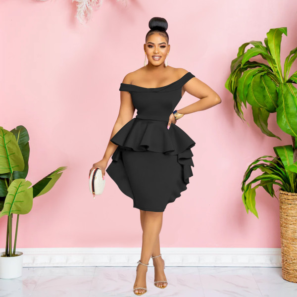 Women's solid color sleeveless ruffled skirt dress