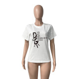 Cotton letter printed round neck short sleeved T-shirt