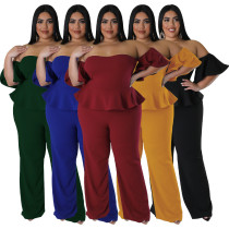 Women's sexy off shoulder short sleeved wide leg stretch jumpsuit