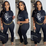 Cotton letter printed round neck short sleeved T-shirt