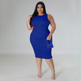 Large Women's Fashion Casual Solid Sleeveless Dress