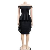 Women's solid color sleeveless ruffled skirt dress