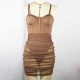 Sexy Mesh Perspective Open Back Steel Ring Wrapped Hip Slim Fit Dress Sexy Sleepwear Uniform