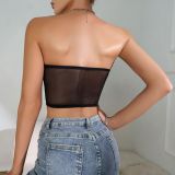 Hollow Lace Wrapped Chest Steel Ring Slim Fit Fishbone Outer Wear Bra Top