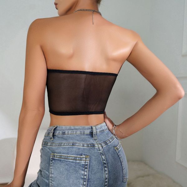 Hollow Lace Wrapped Chest Steel Ring Slim Fit Fishbone Outer Wear Bra Top