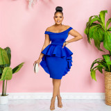 Women's solid color sleeveless ruffled skirt dress