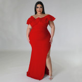 Solid Color Slim Fit Slim Wrap Hip Elastic Dress Banquet Dress