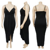 Women's adjustable shoulder strap sleeveless V-neck elastic dress