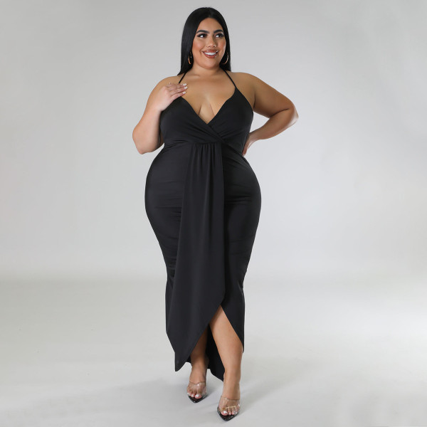 Women's adjustable shoulder strap sleeveless V-neck elastic dress