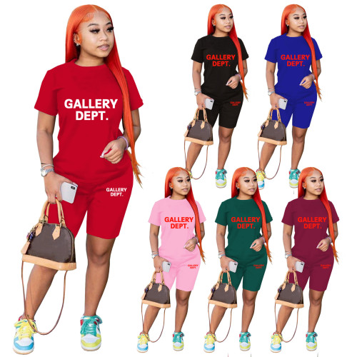 Fashion Leisure Sports Set Cartoon Print Solid Color 2-Piece Women's Wear