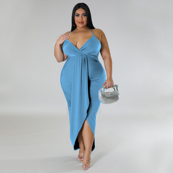 Women's adjustable shoulder strap sleeveless V-neck elastic dress