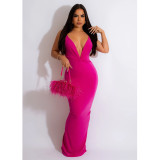 Women's solid color sleeveless pleated V-neck long dress