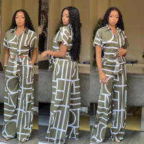 Printed short sleeved shirt and pants casual set Printed short sleeved shirt and pants casual set