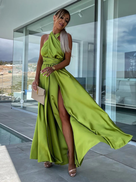 Sexy and versatile lace up dress Loose casual slit dress