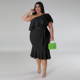 Large Women's Fashion Slim Fit Casual Ruffle Edge Bust Midlength Dress
