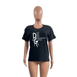 Cotton letter printed round neck short sleeved T-shirt