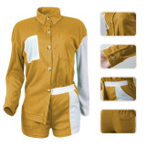 Women's set Waffle fashion casual cardigan button pants