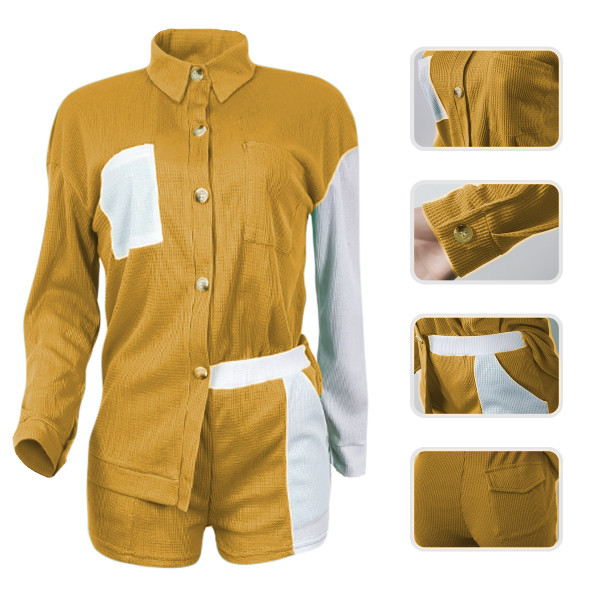 Women's set Waffle fashion casual cardigan button pants