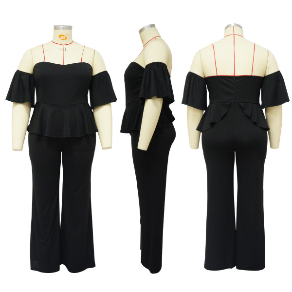 Women's sexy off shoulder short sleeved wide leg stretch jumpsuit